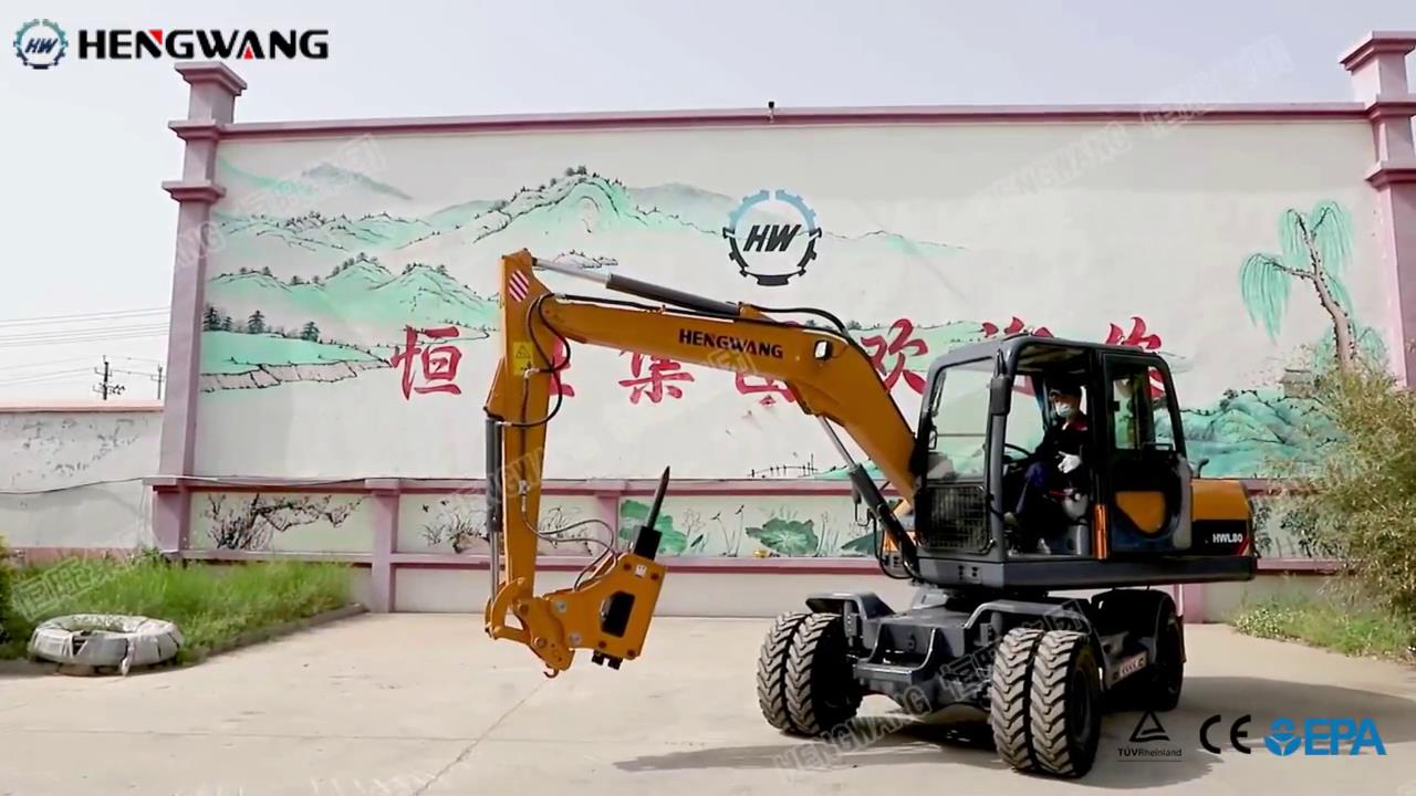 Road crushing hammer wheel excavator