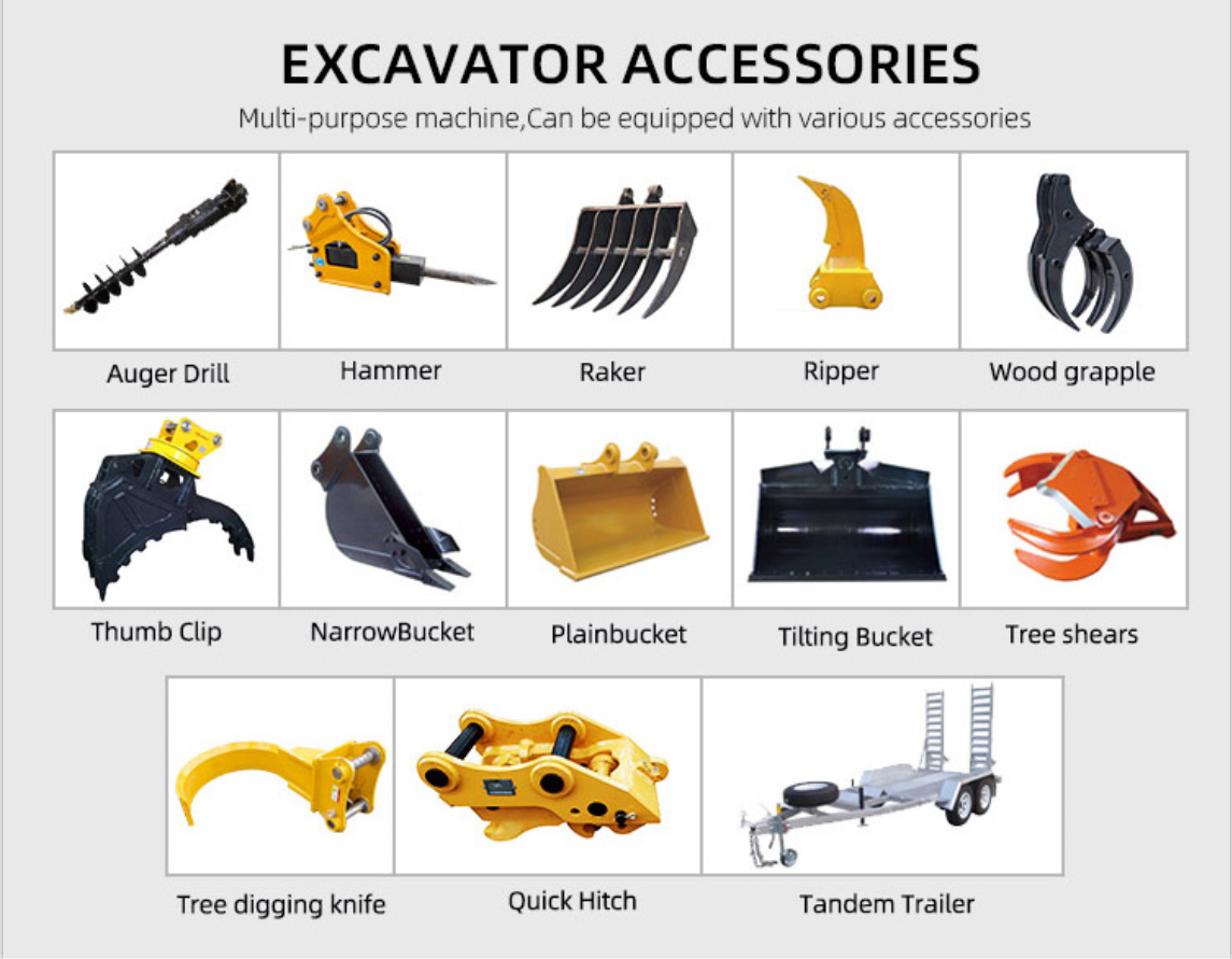 Complete excavator accessories